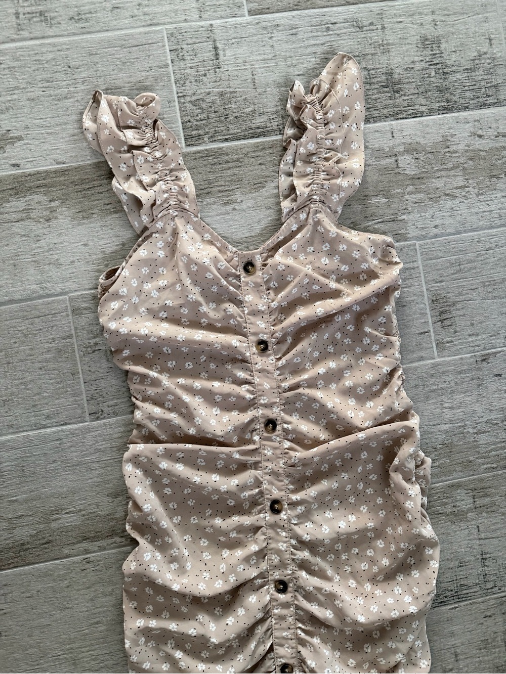 Beige Floral Ruffle Button-Front Sundress - Picture 6 of 8